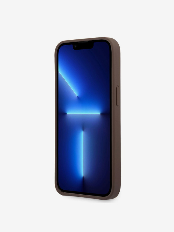 Guess PU 4G Metal Logo Zadní Kryt pro iPhone 14 Pro Brown Etui za telefon