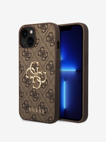 Guess Stražnja maska ​​Guess PU 4G s metalnim logotipom za iPhone 15 smeđa