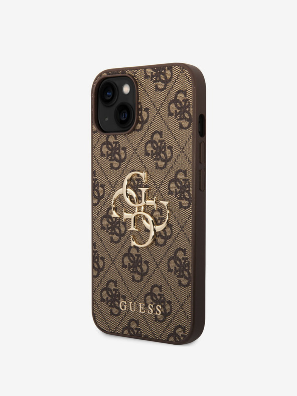Guess Stražnja maska ​​Guess PU 4G s metalnim logotipom za iPhone 15 smeđa