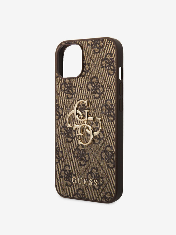 Guess Stražnja maska ​​Guess PU 4G s metalnim logotipom za iPhone 15 smeđa
