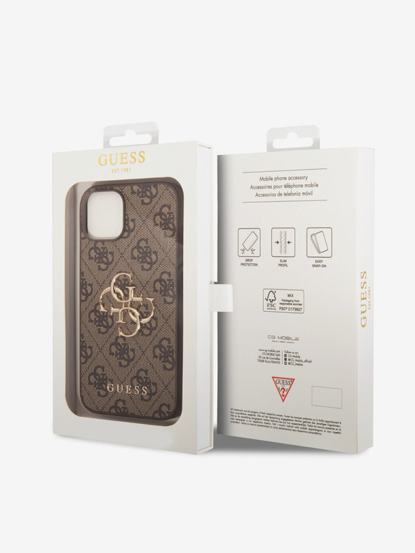 Guess Stražnja maska ​​Guess PU 4G s metalnim logotipom za iPhone 15 smeđa
