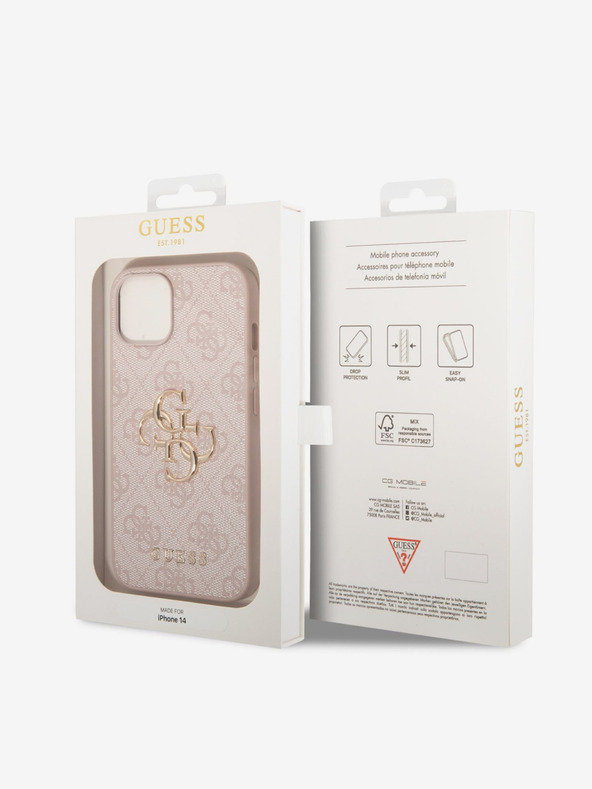 Guess Stražnja maska ​​Guess PU 4G s metalnim logotipom za iPhone 14 ružičasta