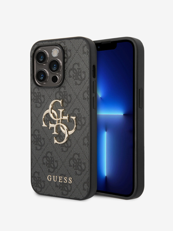 Guess Stražnja maska ​​Guess PU 4G s metalnim logotipom za iPhone 15 Pro siva