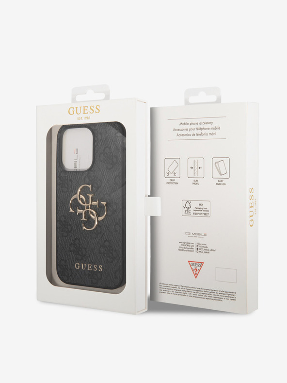 Guess Stražnja maska ​​Guess PU 4G s metalnim logotipom za iPhone 15 Pro siva