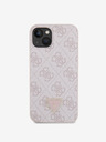 Guess Stražnja maska ​​Guess PU 4G Strass Trokut s metalnim logotipom za iPhone 15, ružičasta
