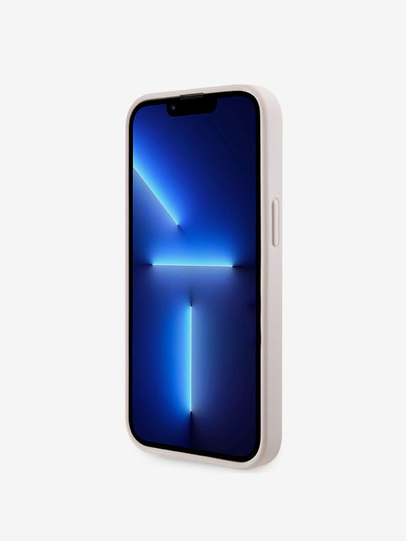 Guess Stražnja maska ​​Guess PU 4G Strass Trokut s metalnim logotipom za iPhone 15, ružičasta