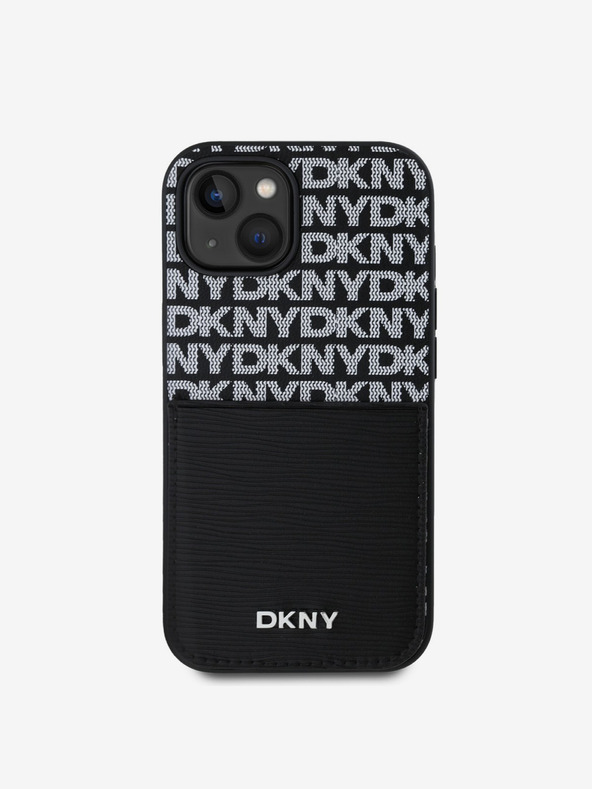 DKNY PU kožna stražnja maska ​​s džepom za karticu s ponavljajućim uzorkom za iPhone 14 crna DKNY