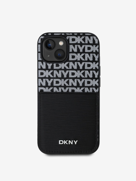 DKNY PU kožna stražnja maska ​​s džepom za karticu s ponavljajućim uzorkom za iPhone 14 crna DKNY