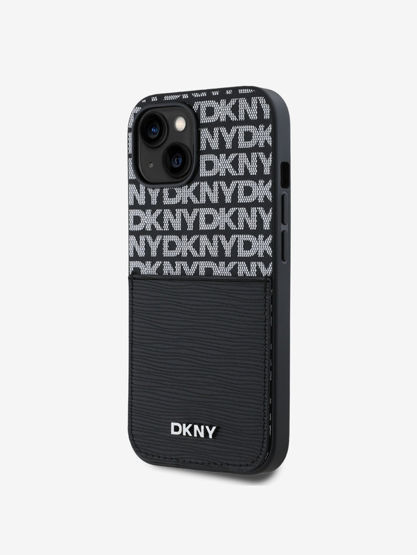DKNY PU kožna stražnja maska ​​s džepom za karticu s ponavljajućim uzorkom za iPhone 14 crna DKNY