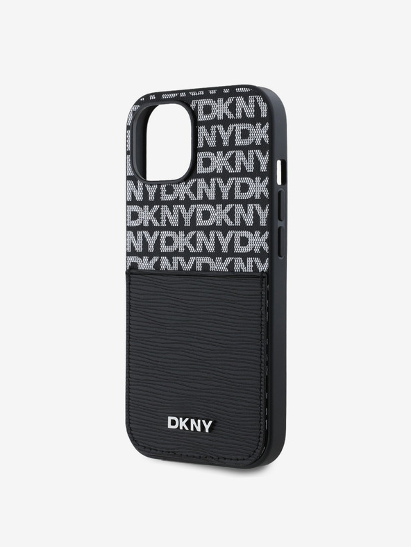 DKNY PU kožna stražnja maska ​​s džepom za karticu s ponavljajućim uzorkom za iPhone 14 crna DKNY
