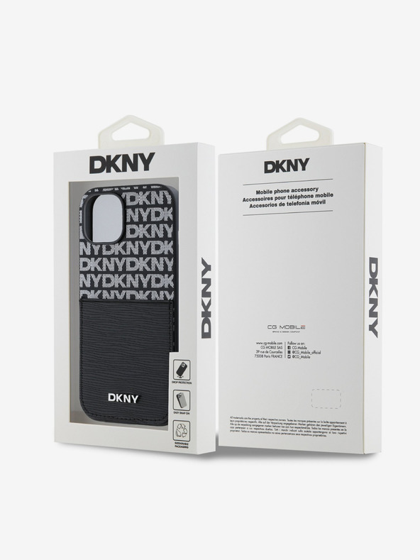 DKNY PU kožna stražnja maska ​​s džepom za karticu s ponavljajućim uzorkom za iPhone 14 crna DKNY