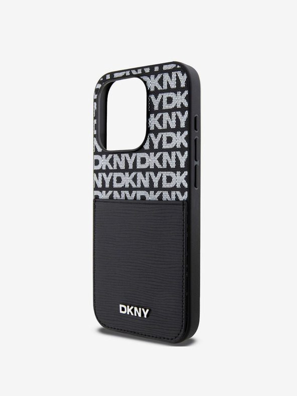 DKNY PU kožna stražnja maska ​​s džepom za karticu s ponavljajućim uzorkom za iPhone 14 Pro crna DKNY