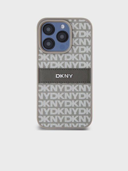 DKNY PU kožna stražnja maska ​​s ponavljajućim uzorkom u tonskim prugama za iPhone 14 Pro Max bež DKNY