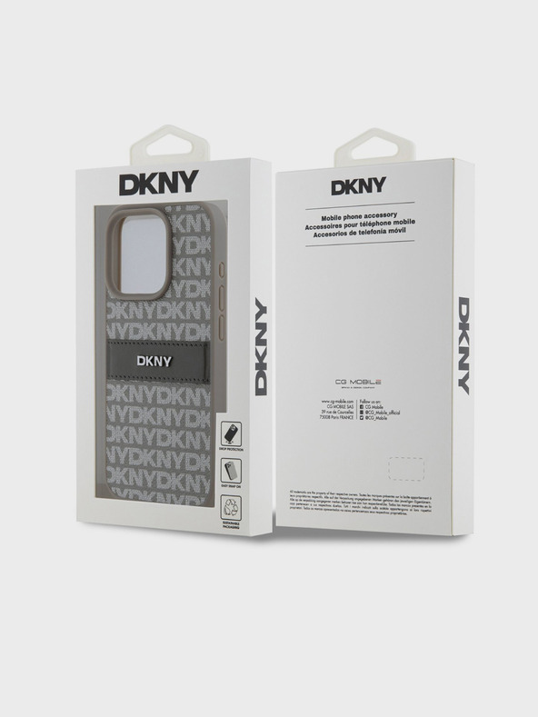 DKNY PU kožna stražnja maska ​​s ponavljajućim uzorkom u tonskim prugama za iPhone 14 Pro Max bež DKNY
