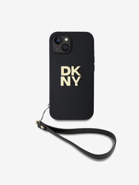 DKNY Stražnja maska ​​s remenčićem za zapešće od PU kože za iPhone 15 crna DKNY