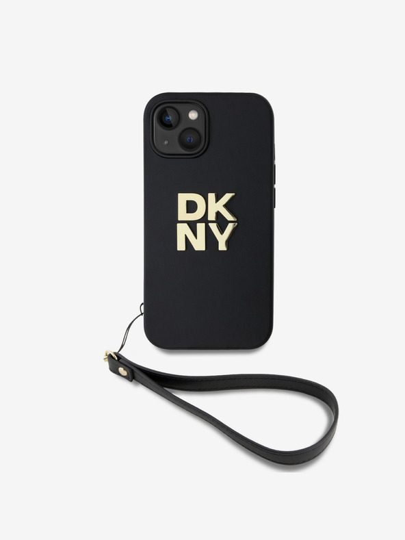 DKNY Stražnja maska ​​s remenčićem za zapešće od PU kože za iPhone 15 crna DKNY