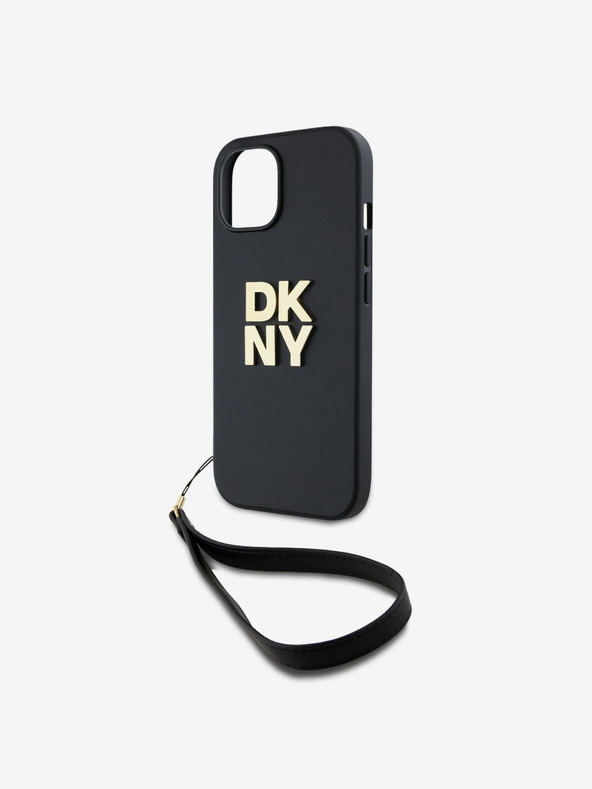 DKNY Stražnja maska ​​s remenčićem za zapešće od PU kože za iPhone 15 crna DKNY