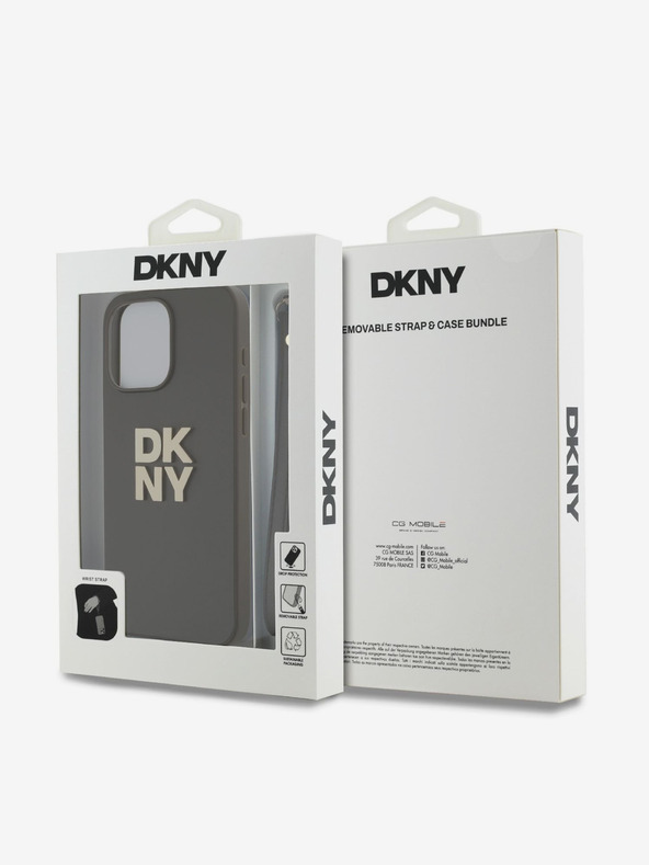 DKNY Stražnja maska ​​s remenom za zapešće od PU kože za iPhone 15 Pro Max smeđa DKNY