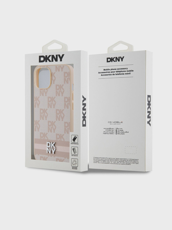 DKNY Stražnja maska ​​s kariranim uzorkom i prugama od PU kože za iPhone 14, ružičasta DKNY