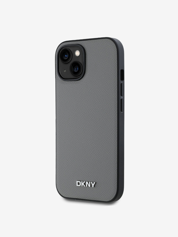 DKNY PU kožna srebrna metalna stražnja maska ​​Magsafe s logotipom za iPhone 13 siva DKNY