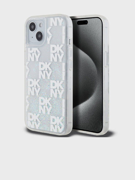 DKNY Stražnja maska ​​s tekućim svjetlucavim kariranim uzorkom za iPhone 15 prozirna DKNY