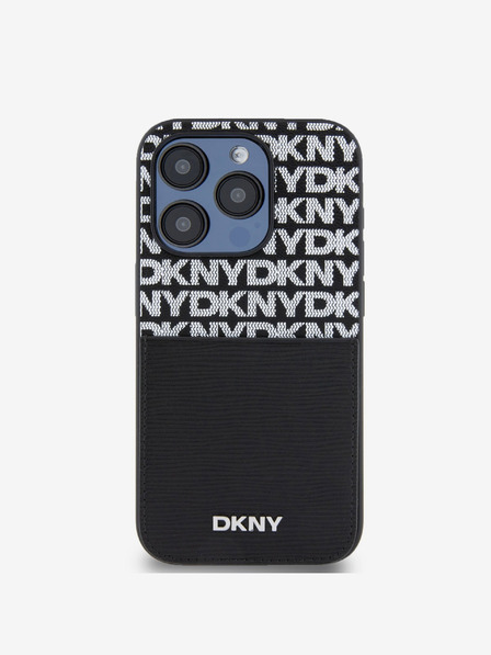 DKNY PU kožna stražnja maska ​​s džepom za karticu s ponavljajućim uzorkom za iPhone 14 Pro Max crna DKNY
