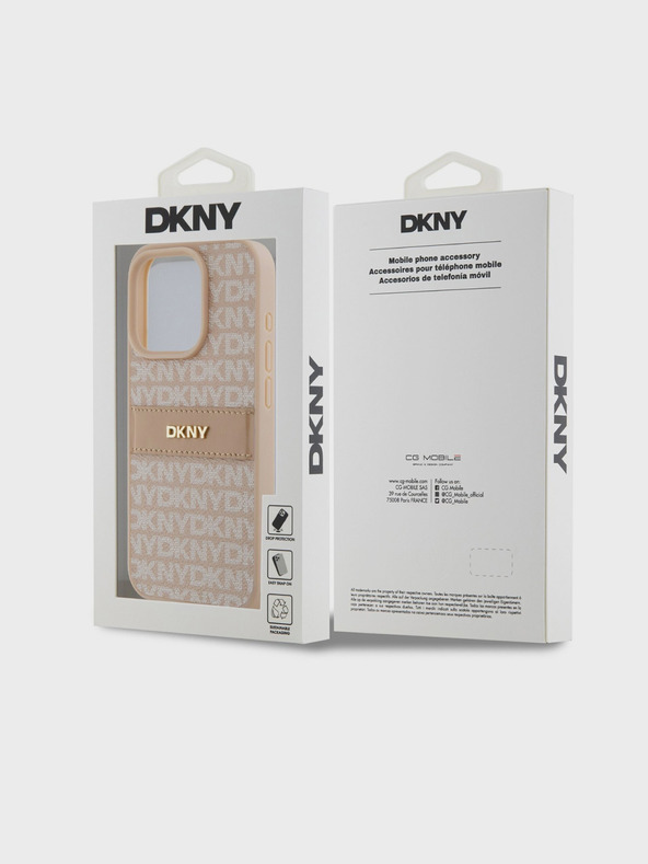DKNY PU kožna stražnja maska ​​s ponavljajućim uzorkom u tonskim prugama za iPhone 14 Pro Max, ružičasta DKNY