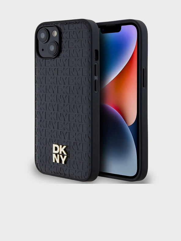 DKNY PU kožna ponovljena šara s logotipom Magsafe stražnja maska ​​za iPhone 15 crna DKNY