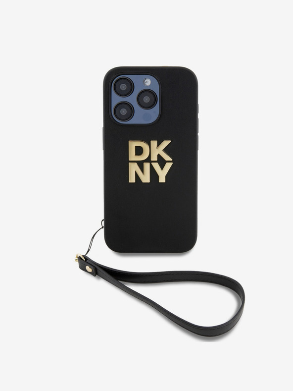 DKNY Stražnja maska ​​s remenčićem za zapešće od PU kože za iPhone 15 Pro crna DKNY