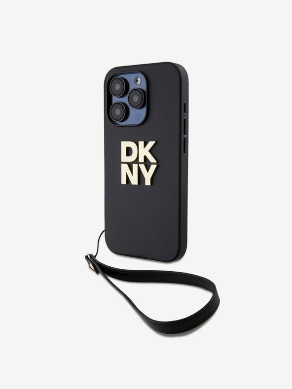 DKNY Stražnja maska ​​s remenčićem za zapešće od PU kože za iPhone 15 Pro crna DKNY