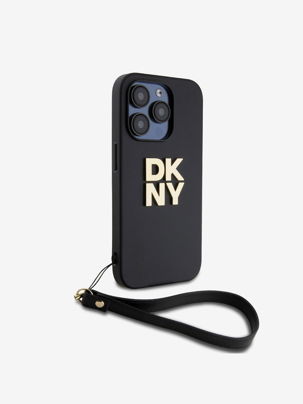 DKNY Stražnja maska ​​s remenčićem za zapešće od PU kože za iPhone 15 Pro crna DKNY