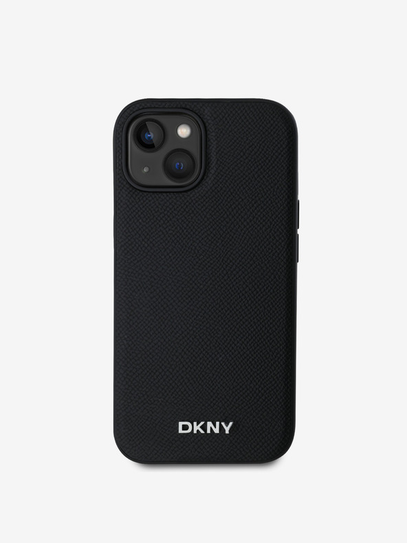 DKNY PU kožna srebrna metalna stražnja maska ​​Magsafe s logotipom za iPhone 15 crna DKNY