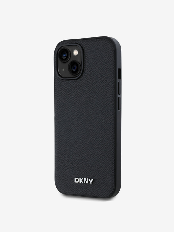 DKNY PU kožna srebrna metalna stražnja maska ​​Magsafe s logotipom za iPhone 15 crna DKNY