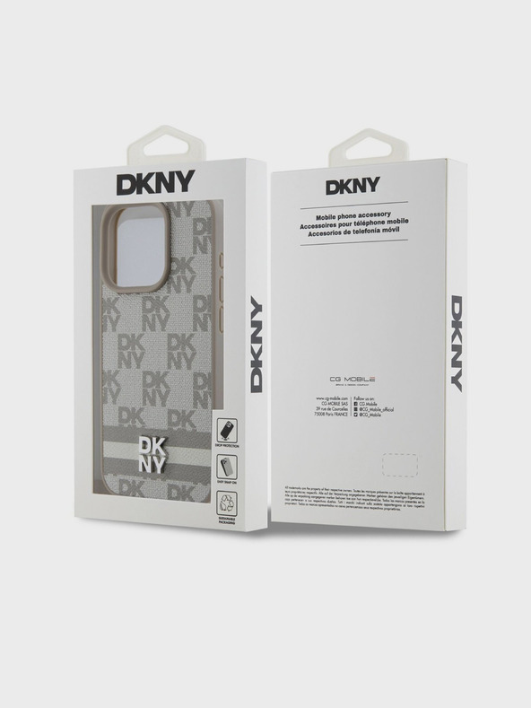 DKNY Stražnja maska ​​s kariranim uzorkom i prugama od PU kože za iPhone 15 Pro Max bež DKNY