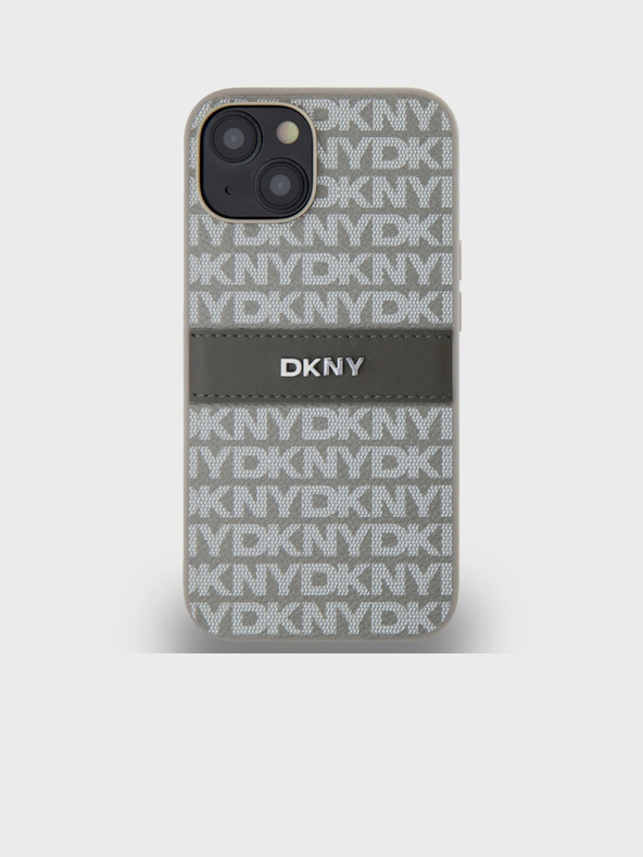 DKNY PU kožna stražnja maska ​​s ponavljajućim uzorkom u tonskim prugama za iPhone 14 bež DKNY