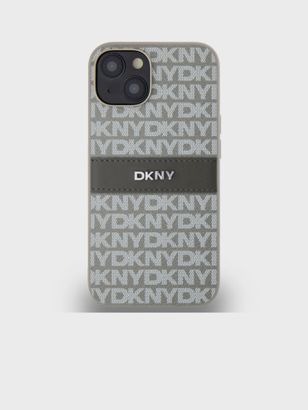 DKNY PU kožna stražnja maska ​​s ponavljajućim uzorkom u tonskim prugama za iPhone 14 bež DKNY