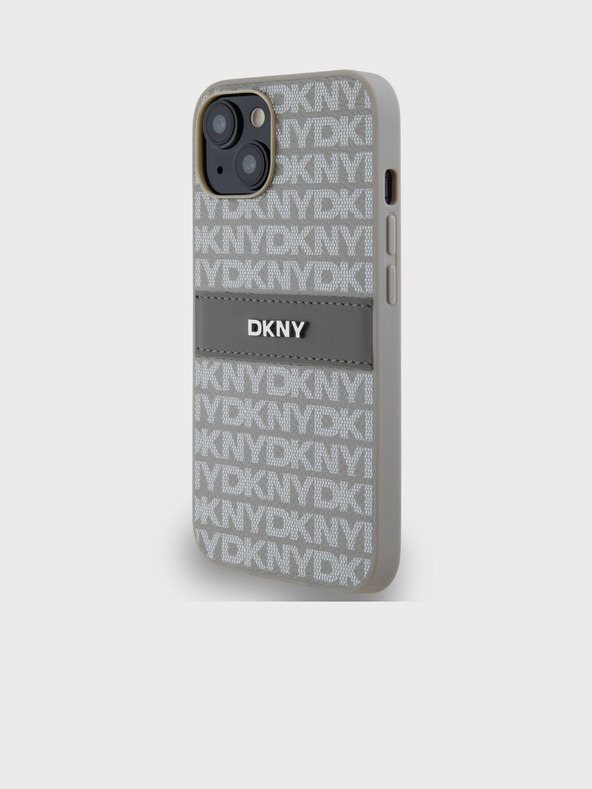 DKNY PU kožna stražnja maska ​​s ponavljajućim uzorkom u tonskim prugama za iPhone 14 bež DKNY