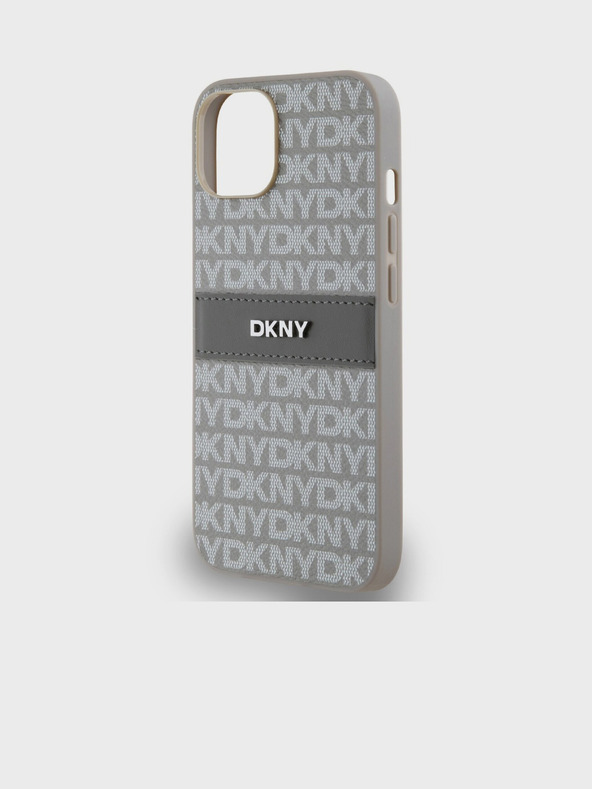 DKNY PU kožna stražnja maska ​​s ponavljajućim uzorkom u tonskim prugama za iPhone 14 bež DKNY