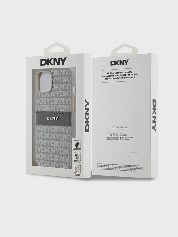DKNY PU kožna stražnja maska ​​s ponavljajućim uzorkom u tonskim prugama za iPhone 14 bež DKNY