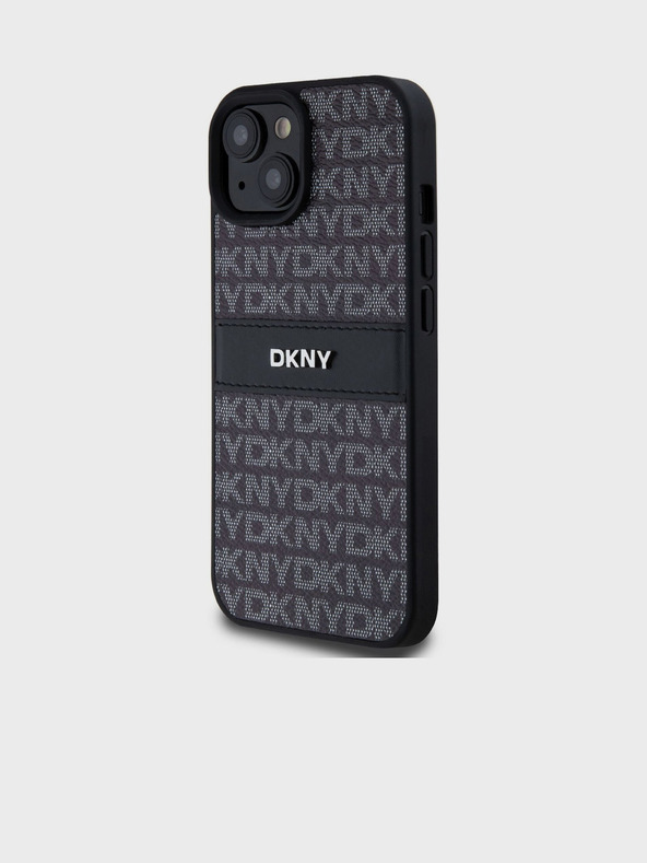DKNY PU kožna stražnja maska ​​s ponavljajućim uzorkom u tonskim prugama za iPhone 15 crna DKNY