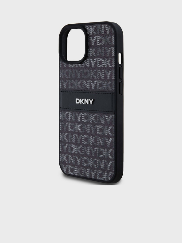 DKNY PU kožna stražnja maska ​​s ponavljajućim uzorkom u tonskim prugama za iPhone 15 crna DKNY