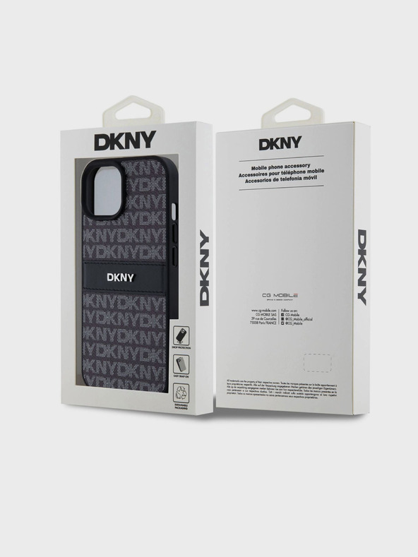 DKNY PU kožna stražnja maska ​​s ponavljajućim uzorkom u tonskim prugama za iPhone 15 crna DKNY