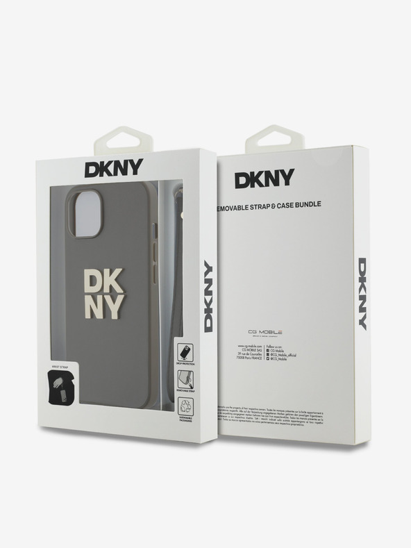 DKNY PU kožna stražnja maska ​​s logotipom i remenčićem za iPhone 14, smeđa DKNY