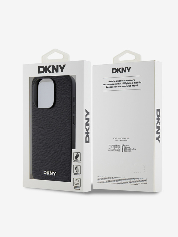 DKNY PU kožna srebrna metalna stražnja maska ​​Magsafe s logotipom za iPhone 15 Pro Max crna DKNY