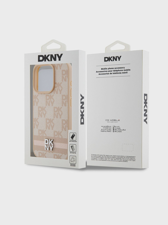 DKNY Stražnja maska ​​s kariranim uzorkom i prugama od PU kože za iPhone 13 Pro, ružičasta DKNY