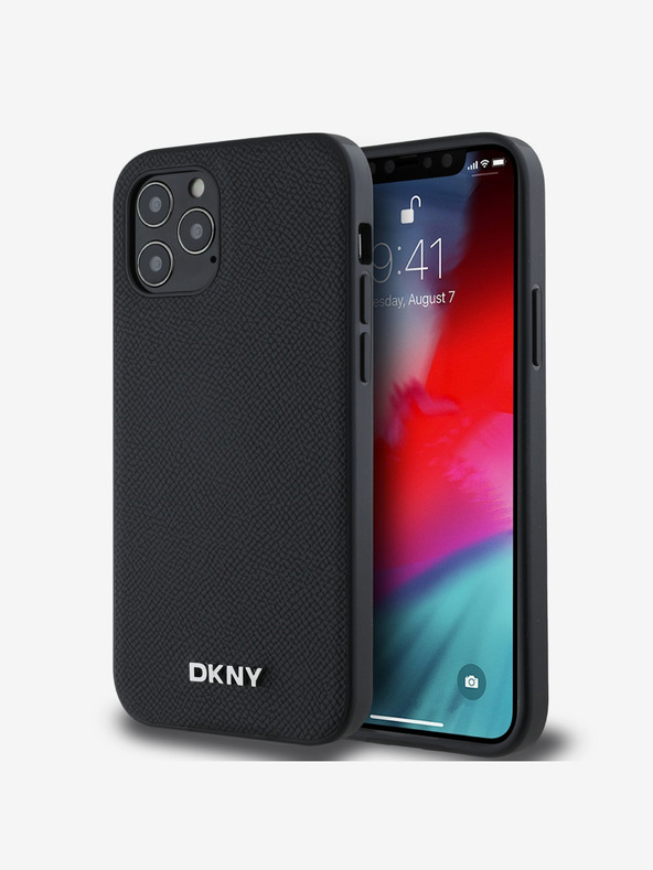 DKNY PU kožna srebrna metalna stražnja maska ​​Magsafe s logotipom za iPhone 12/12 Pro crna DKNY