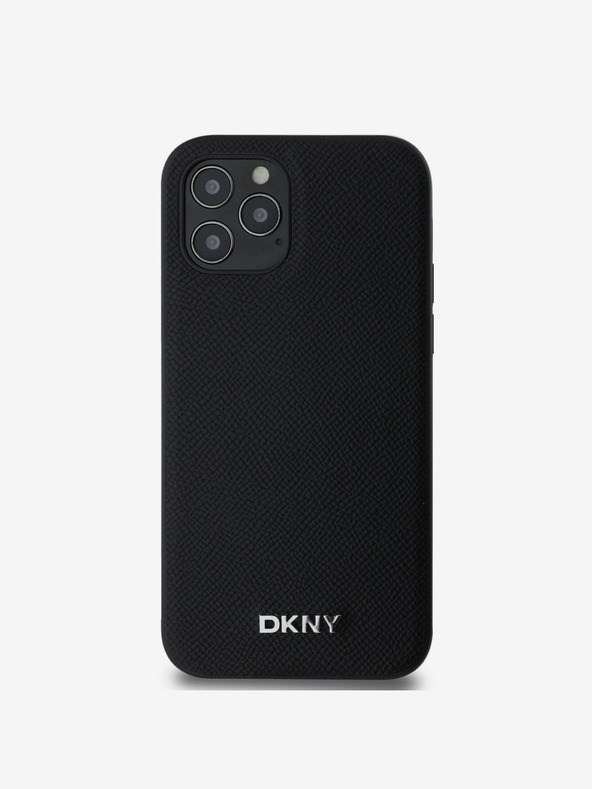 DKNY PU kožna srebrna metalna stražnja maska ​​Magsafe s logotipom za iPhone 12/12 Pro crna DKNY