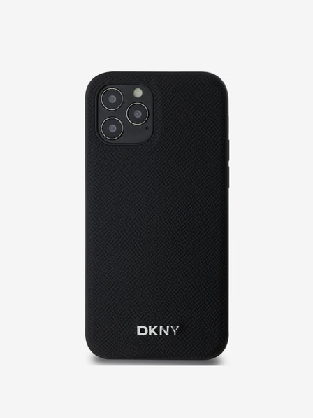 DKNY PU kožna srebrna metalna stražnja maska ​​Magsafe s logotipom za iPhone 12/12 Pro crna DKNY