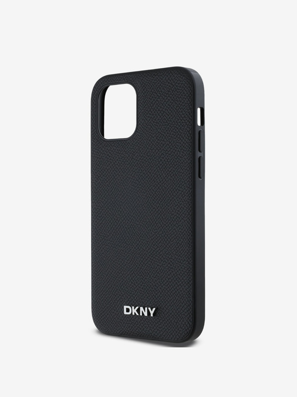 DKNY PU kožna srebrna metalna stražnja maska ​​Magsafe s logotipom za iPhone 12/12 Pro crna DKNY