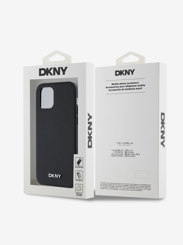 DKNY PU kožna srebrna metalna stražnja maska ​​Magsafe s logotipom za iPhone 12/12 Pro crna DKNY